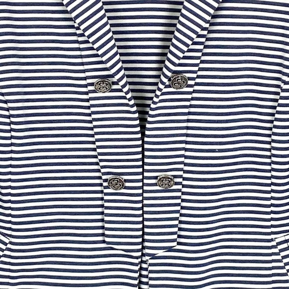 Erin London Blazer Jacket Sz Large Navy Stripe Nautical Resort Preppy Old Money - Picture 5 of 8